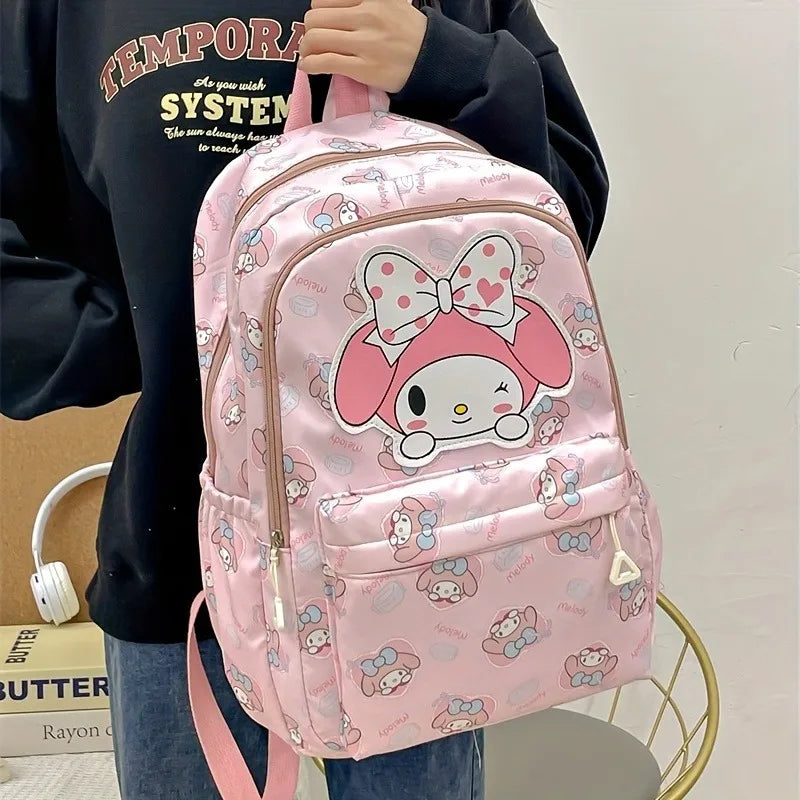 Sanrio Hello Kitty Kuromi Melody Cinnamoroll Large Capacity Backpack, Cartoon Anime Canvas Schoolbag, Cute Kawaii Knapsack